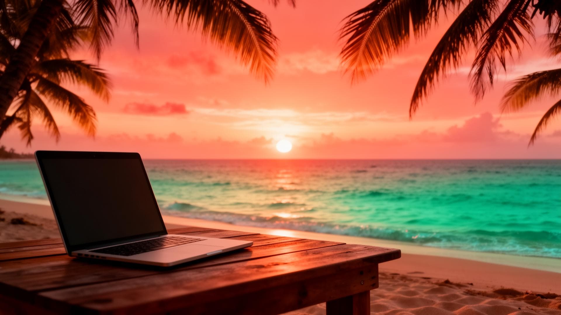 Digital nomad working from beach